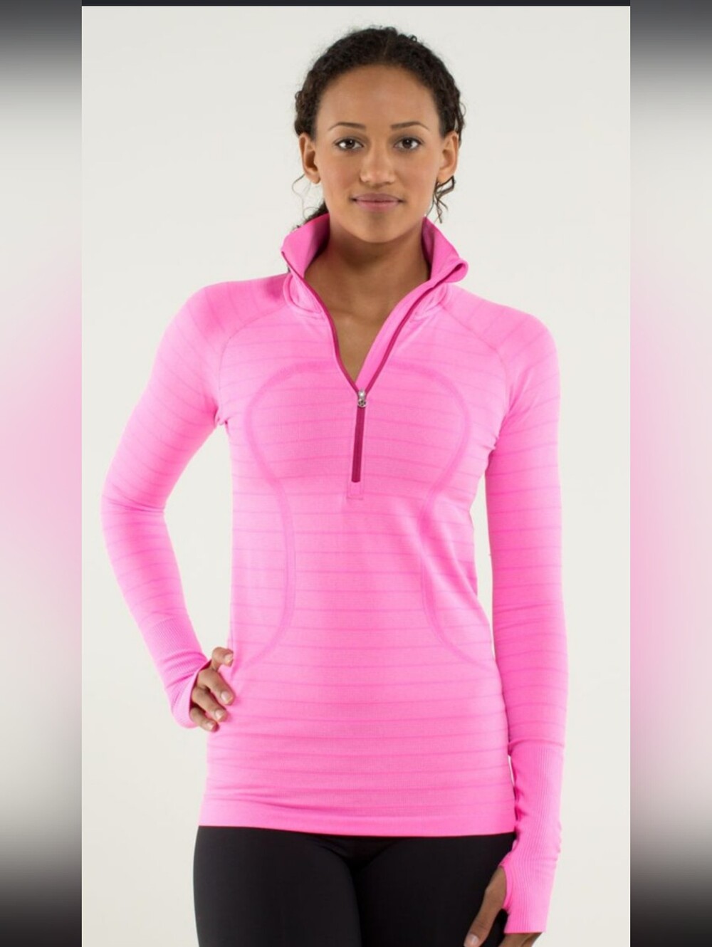 Lululemon Run Swiftly Tech 1/2 Zip Heathered Raspberry Glo Light Hot Pink Stripe